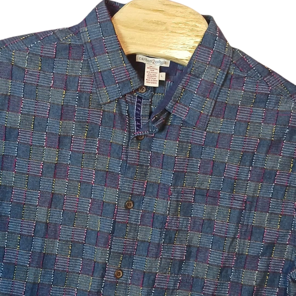 Carbon 2 Cobalt Linen Blend Stitchthrew Casual Collar Shirt‎ Mens Large